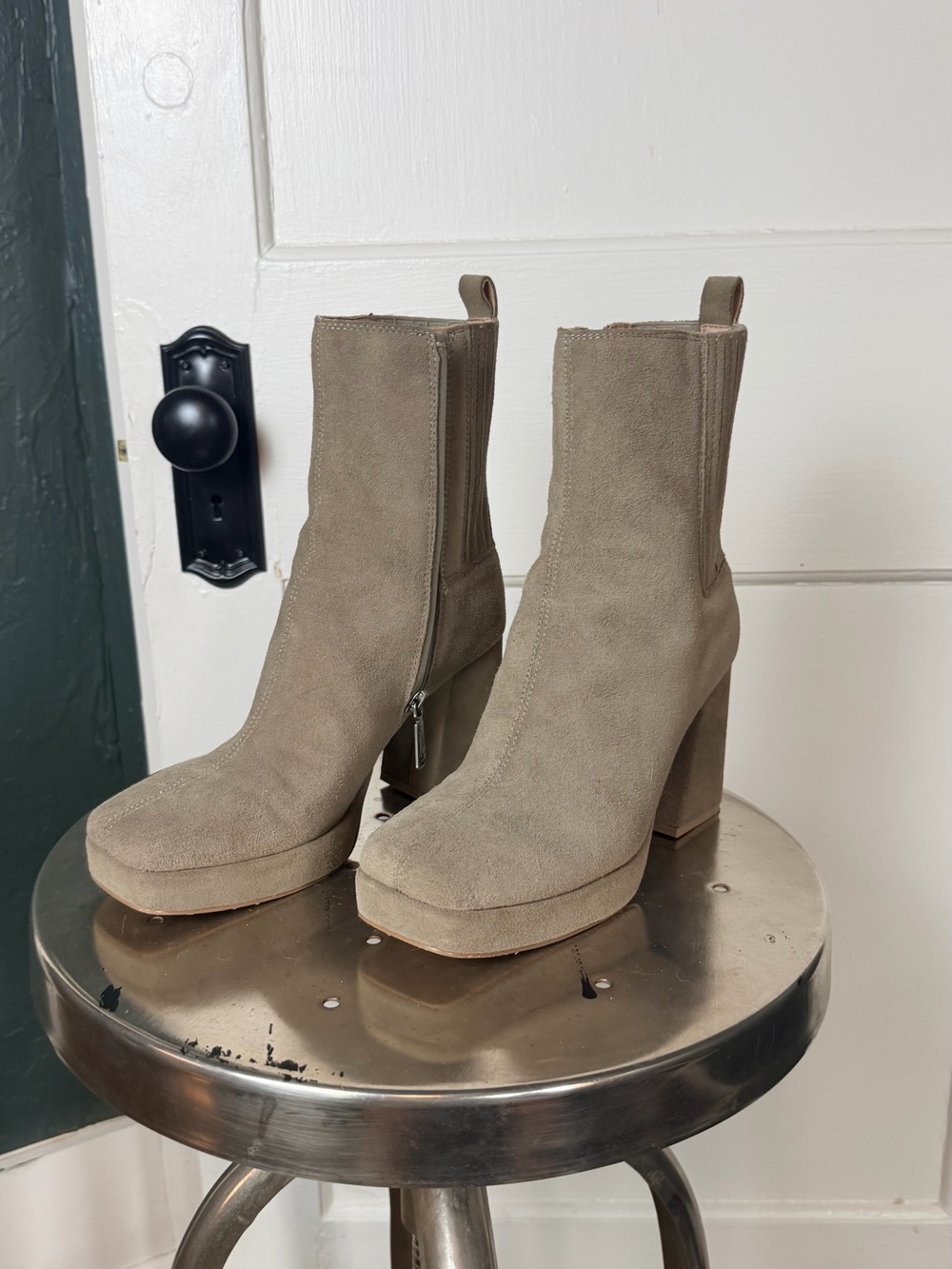 Blondo Taupe Suede Platform Ankle Boots